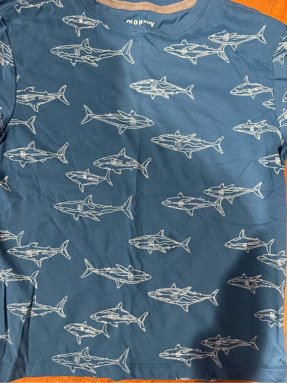 Old Navy Blue Shark Print Short Sleeve Tee